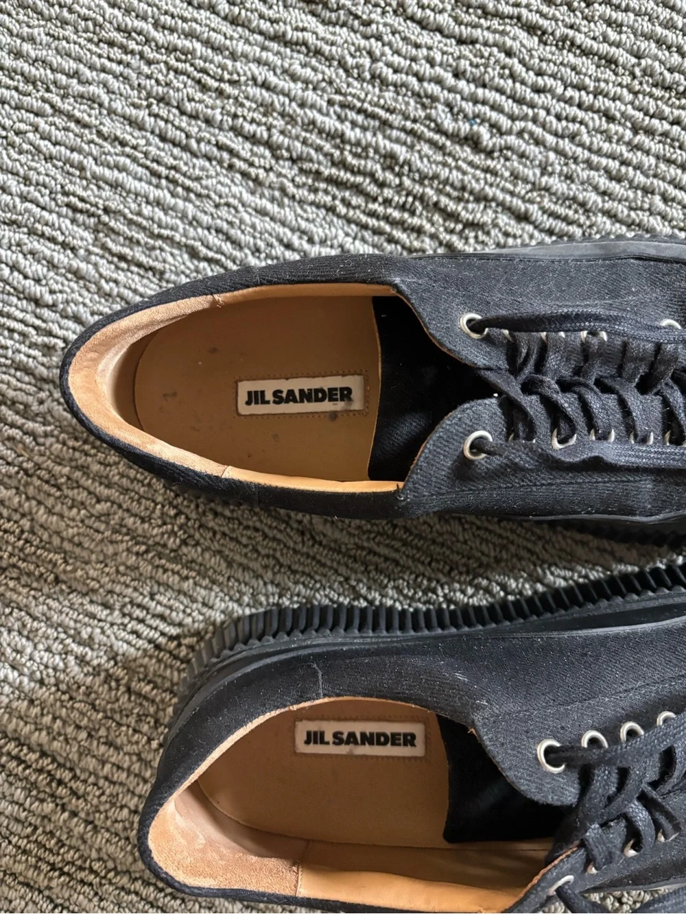 Jil Sander Black Platform Canvas Lace-Up Sneakers